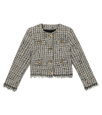 Shop Balmain Embellished Tweed Jacket In Avorio/nero