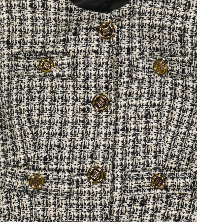 Shop Balmain Embellished Tweed Jacket In Avorio/nero