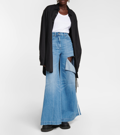 Shop Peter Do Distressed High-rise Wide-leg Jeans In Light Blue