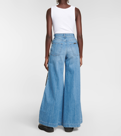 Shop Peter Do Distressed High-rise Wide-leg Jeans In Light Blue