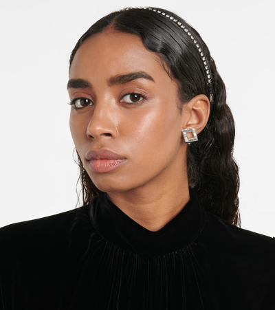 Shop Saint Laurent Crystal-embellished Clip-on Earrings In Palladium/crystal