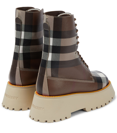 Shop Burberry Platform Check Lace-up Ankle Boots In Birch Brown Ip Chk