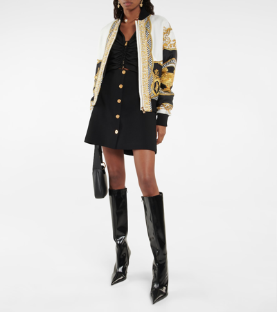 Shop Versace Pin-point Leather Knee-high Boots In Nero-palladio