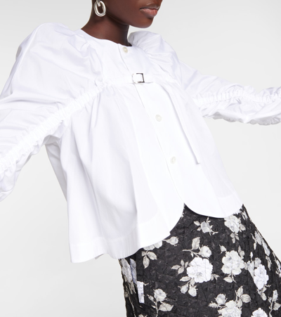 Shop Noir Kei Ninomiya Ruched Cotton Poplin Blouse In White