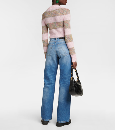 Shop Marni Embellished Striped Cropped Cardigan In Azalea