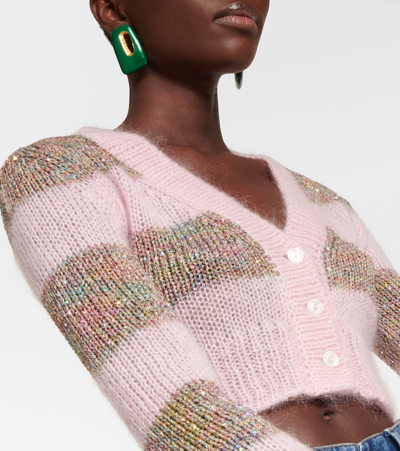 Shop Marni Embellished Striped Cropped Cardigan In Azalea