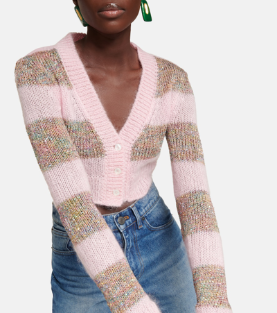 Shop Marni Embellished Striped Cropped Cardigan In Azalea