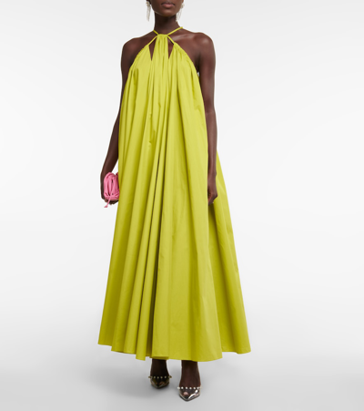 Shop Oscar De La Renta Halterneck Cotton Gown In Chartreuse