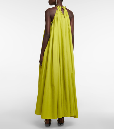 Shop Oscar De La Renta Halterneck Cotton Gown In Chartreuse