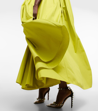Shop Oscar De La Renta Halterneck Cotton Gown In Chartreuse