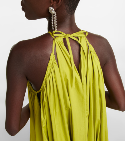 Shop Oscar De La Renta Halterneck Cotton Gown In Chartreuse