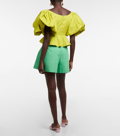 Oscar De La Renta Peplum Cotton Crop Top In Chartreuse