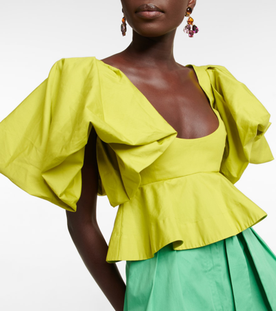 Oscar De La Renta Peplum Cotton Crop Top In Chartreuse
