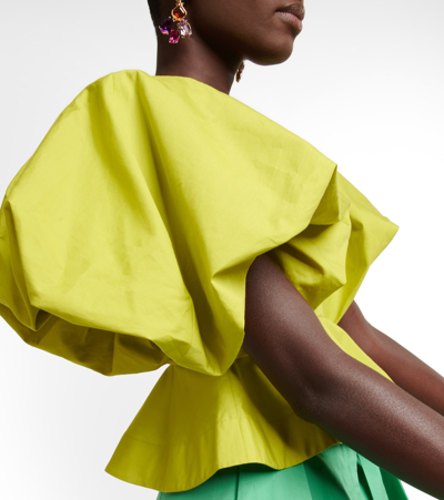 Oscar De La Renta Peplum Cotton Crop Top In Chartreuse