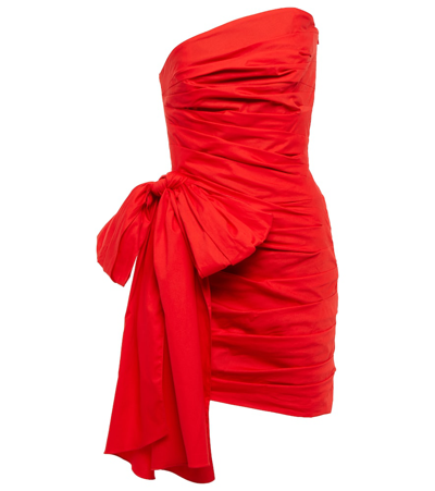 Shop Oscar De La Renta Strapless Cotton Minidress In Scarlet