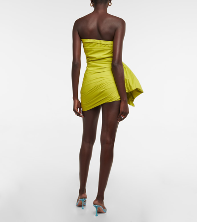 Oscar De La Renta Strapless Cotton Minidress In Chartreuse