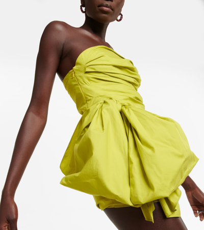 Oscar De La Renta Strapless Cotton Minidress In Chartreuse