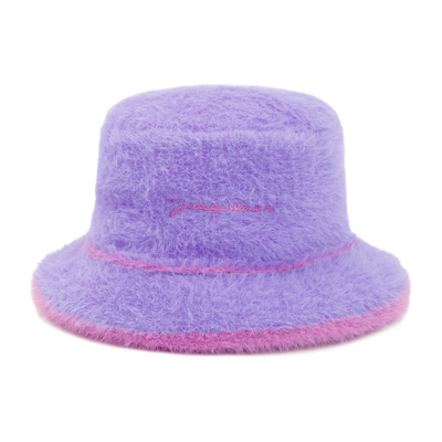 Shop Jacquemus Le Bob Neve Fluffy Bucket Hat In Pink &amp; Purple