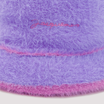 Shop Jacquemus Le Bob Neve Fluffy Bucket Hat In Pink &amp; Purple