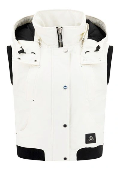 Shop Moose Knuckles Logo Patch Hooded Gilet In White