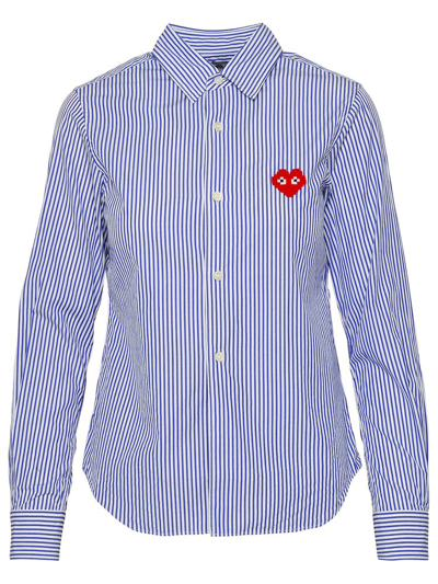 Shop Comme Des Garçons Play Heart Patch Striped Shirt In Multi