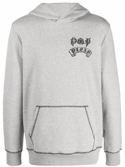 Shop Philipp Plein Logo-print Cotton Hoodie In Grey