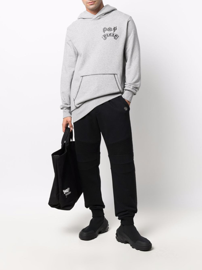 Shop Philipp Plein Logo-print Cotton Hoodie In Grey