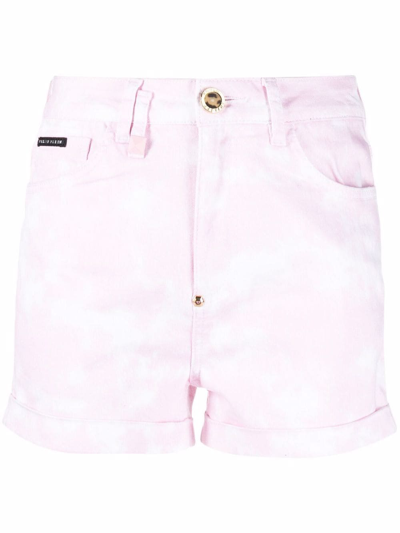 Shop Philipp Plein Hexagon Denim Hot Pants In Pink