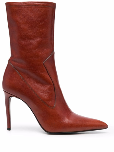 Shop Ami Alexandre Mattiussi Pointed-toe Ankle Boots In Brown