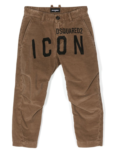 Shop Dsquared2 Icon Logo-print Corduroy Trousers In Brown