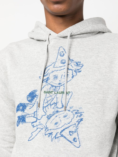 Saint Laurent Clown Logo Hoodie In Grey