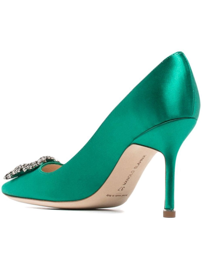 Shop Manolo Blahnik 90mm Hangisi Pumps In Green