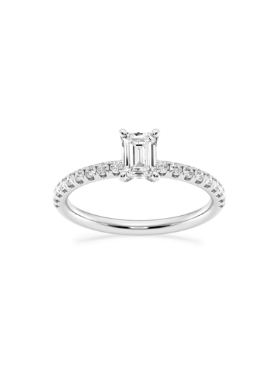 Shop Saks Fifth Avenue Women's Build Your Own Collection Platinum & Lab Grown Emerald Cut Diamond Hidden Halo Engagement Ri In 0.8 Tcw Platinum