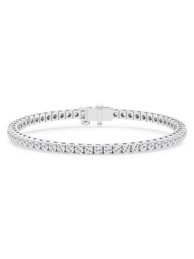 Shop Saks Fifth Avenue Women's Build Your Own Collection Platinum & Natural Diamond Three Prong Tennis Bracelet In 5 Tcw Platinum