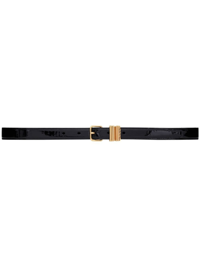 Shop Saint Laurent Hublot Stacked-loop Leather Belt In Black