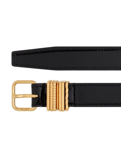 Shop Saint Laurent Hublot Stacked-loop Leather Belt In Black