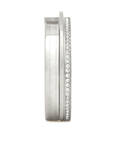 Shop Saint Laurent Crystal-embellished Geometric Bangle In Silver