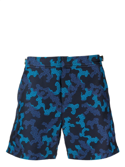 Shop Orlebar Brown Graphic Print Swim Shorts In Blue