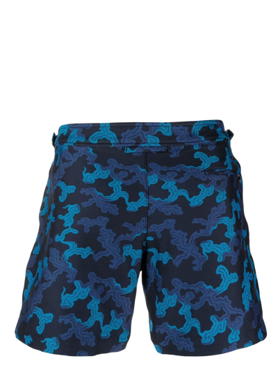Shop Orlebar Brown Graphic Print Swim Shorts In Blue