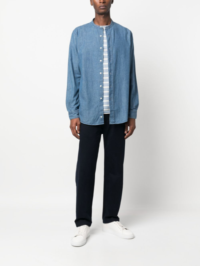 Shop Aspesi Collarless Long-sleeve Shirt In Blue