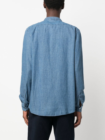 Shop Aspesi Collarless Long-sleeve Shirt In Blue
