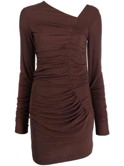 Shop Helmut Lang Draped Asymmetric Bodycon Dress In Brown