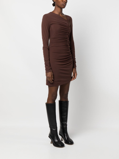 Shop Helmut Lang Draped Asymmetric Bodycon Dress In Brown