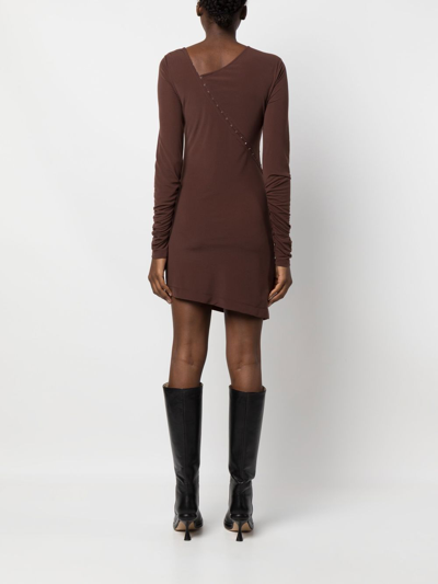 Shop Helmut Lang Draped Asymmetric Bodycon Dress In Brown