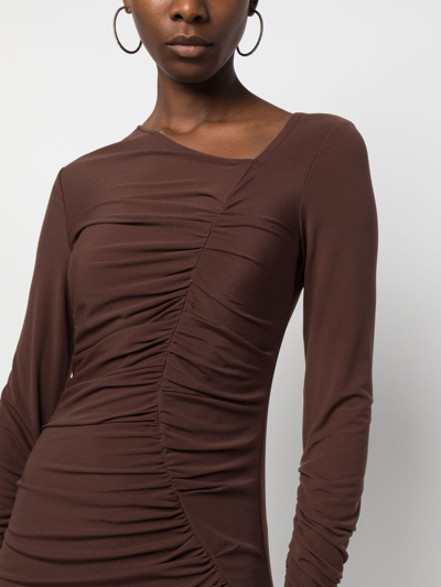 Shop Helmut Lang Draped Asymmetric Bodycon Dress In Brown