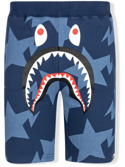 Shop A Bathing Ape Sta Pattern Shark Track Shorts In Blue