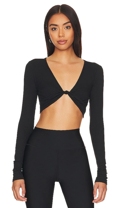 Shop Alo Yoga Ribbed Knotty Long Sleeve In Black