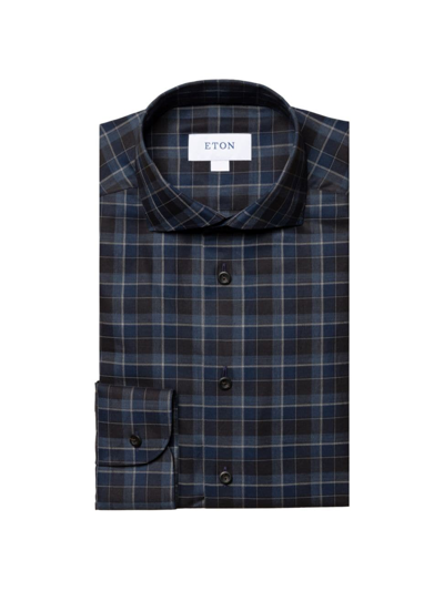 Shop Eton Men's Slim-fit Check Flannel Shirt In Blue