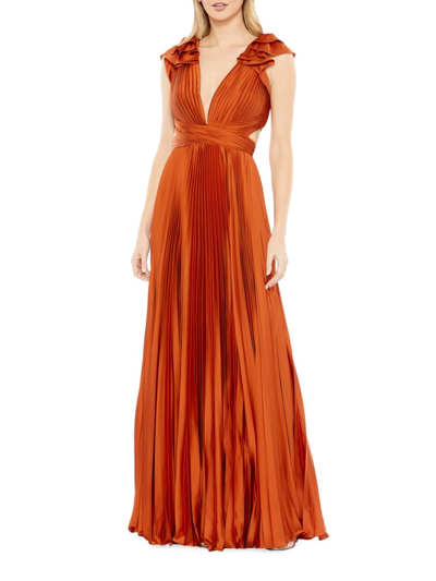 Shop Mac Duggal Women's Ieena Pleated Lace-up Satin Gown In Burnt Orange
