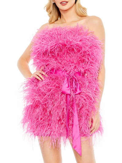 Shop Mac Duggal Women's Feather Strapless Minidress In Pink